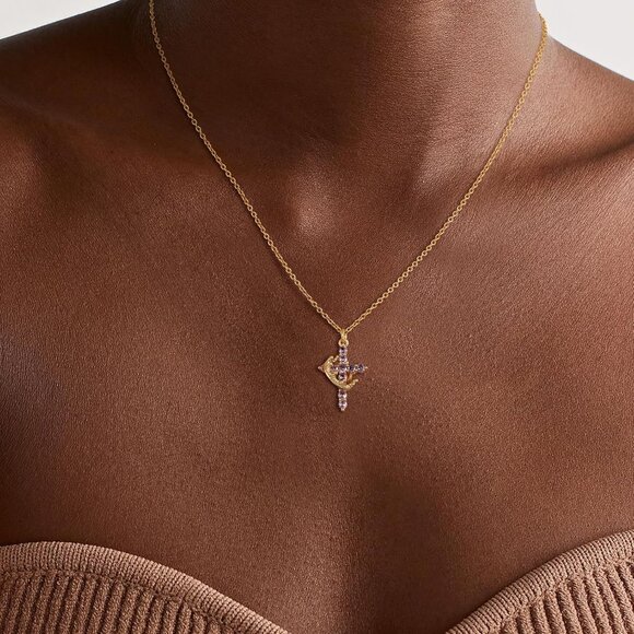 Perfect Gifts Women's Crown M06 Purple Cross Necklace Gold Plated Faith Jewelry - Picture 3 of 8